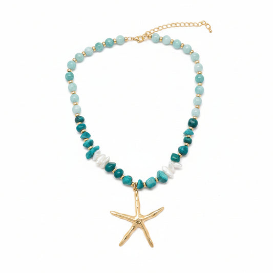 Collar de acero con cuentas acrílicas y un dije grande de estrella de mar - Moments by You