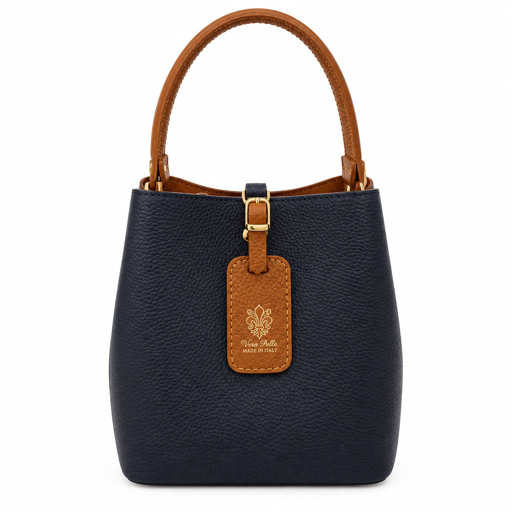 Bolso bucket piel 100% auténtica en colores combinados
