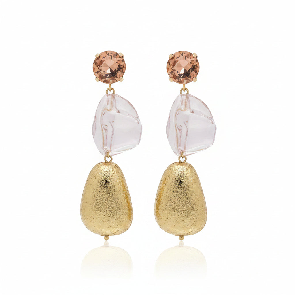 Pendientes largos tres alturas con circonita y piedra transparente - Moments by You