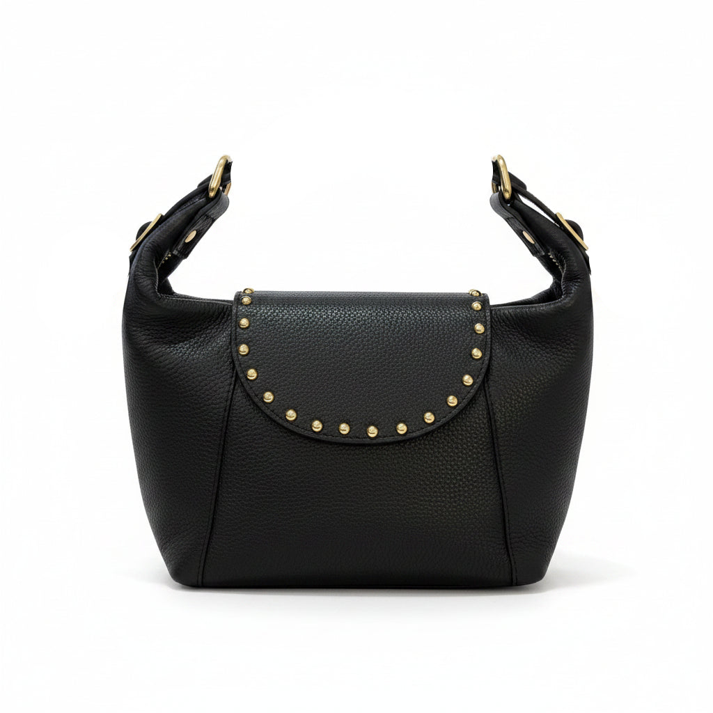 Bolso bandolera de piel 100% auténtica de solapa con tachuelas doradas en varios colores