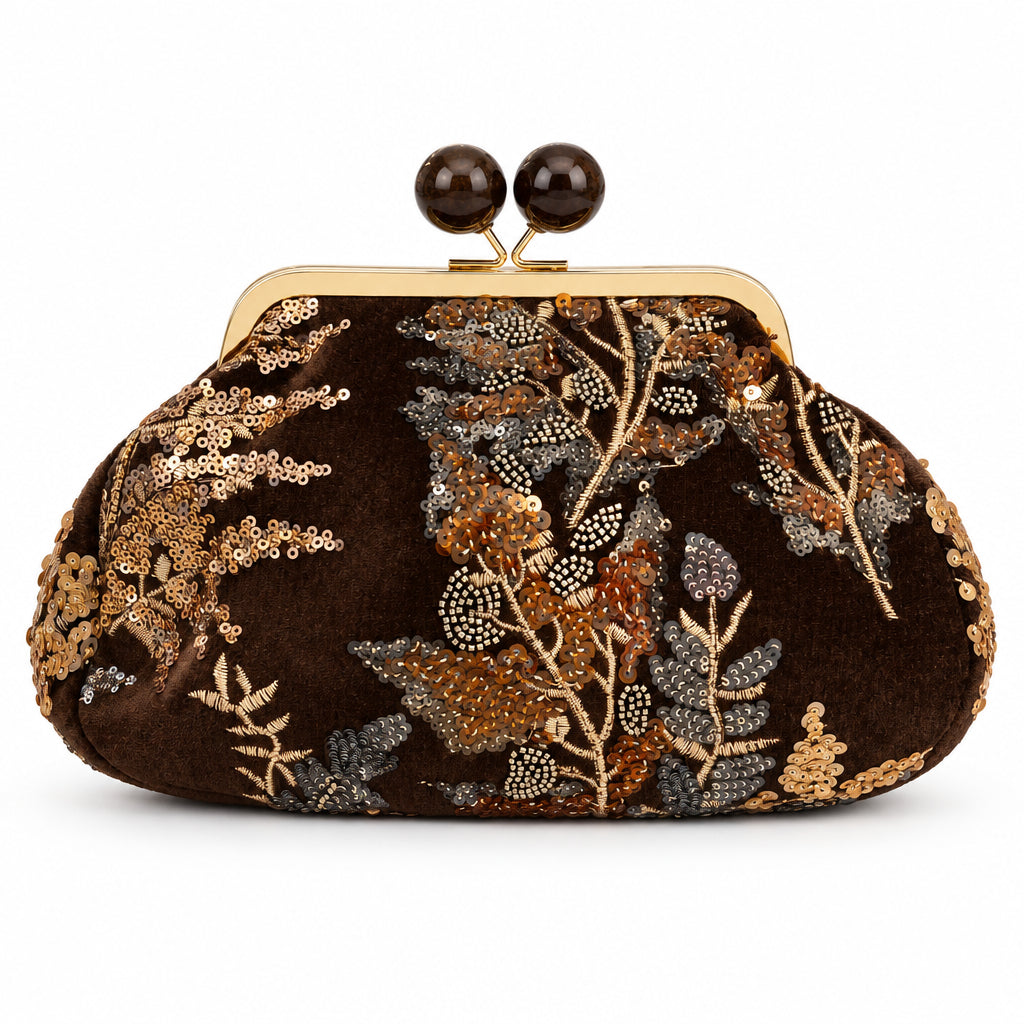 Bolso fiesta clutch vintage terciopelo y diseño floral con lentejuelas