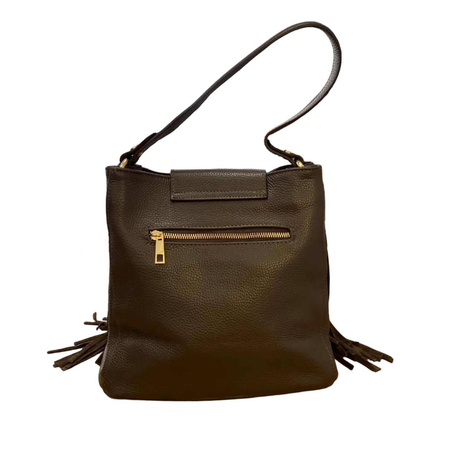 Bolso de mano y bandolera piel 100% ante con flecos color chocolate