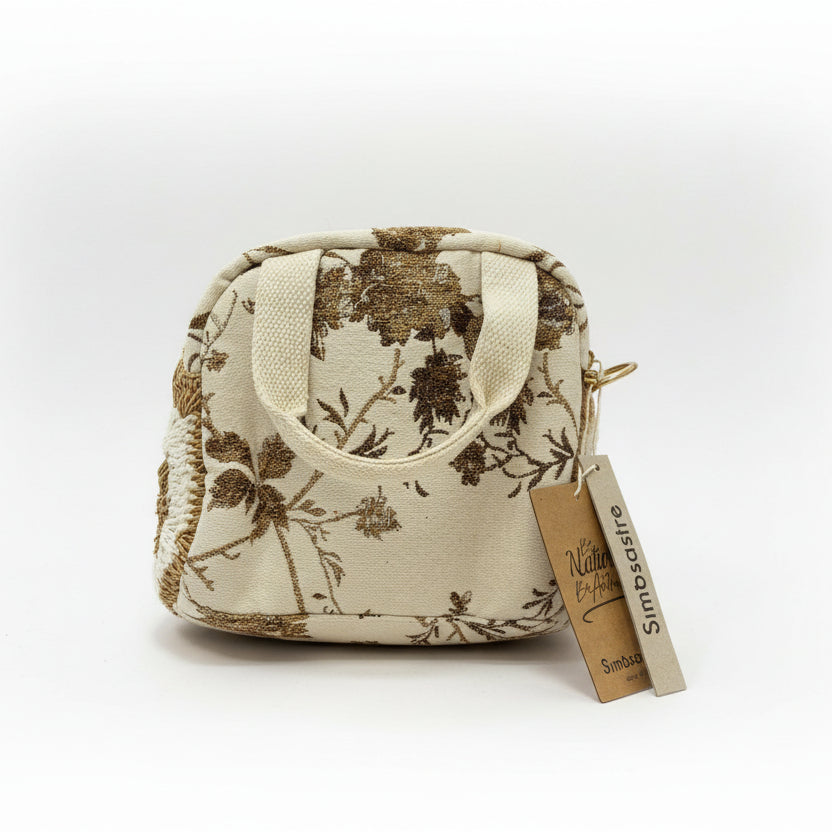 Bolso de fibra natural pequeño con asas y estampado floral - Moments by You