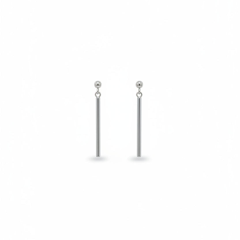 Pendientes de acero en forma de barra vertical con una esfera en acabado plata - Moments by You