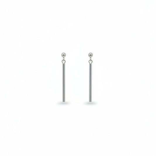 Pendientes de acero en forma de barra vertical con una esfera en acabado plata - Moments by You