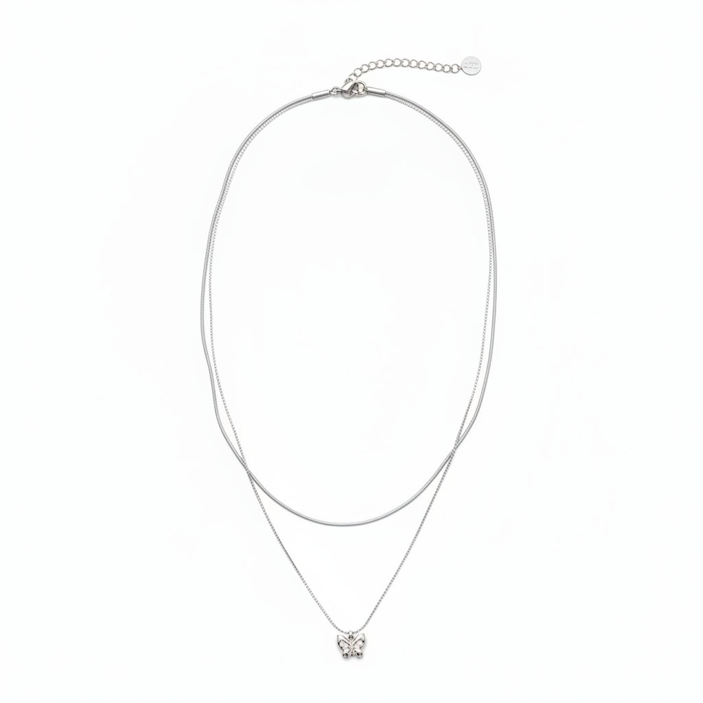 Collar acero con doble cadena y dijes con diferentes formas