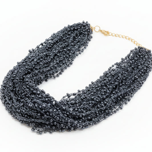 Collar grueso grisáceo azulado de cuerda con cuentas - Moments by You