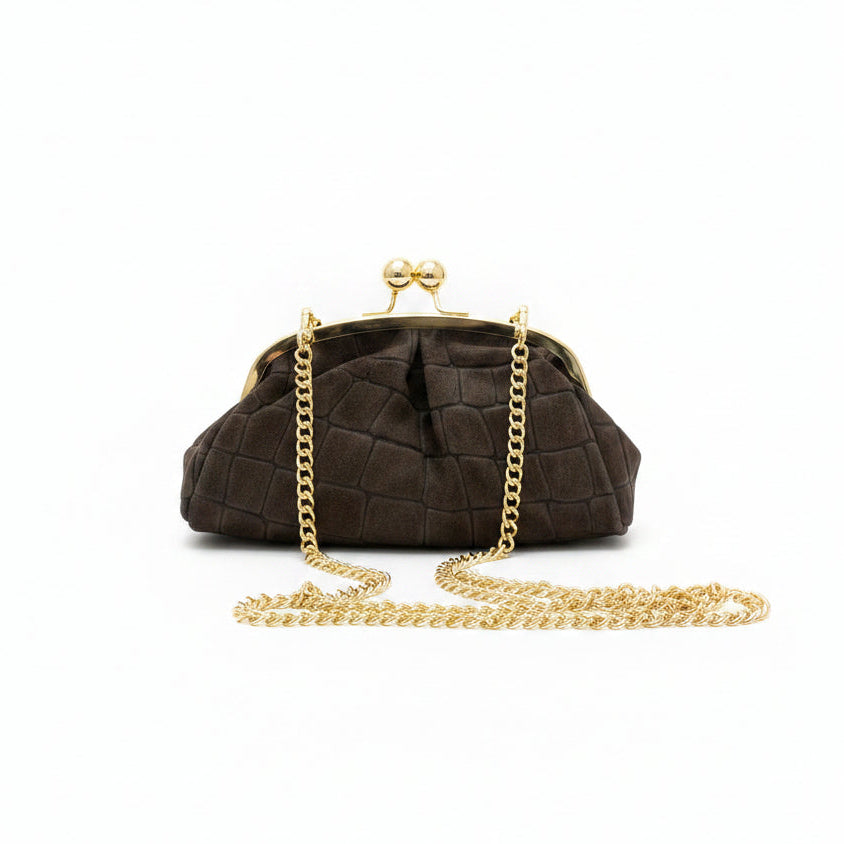 Bolso de mano y bandolera vintage piel 100% ante acabado cocodrilo