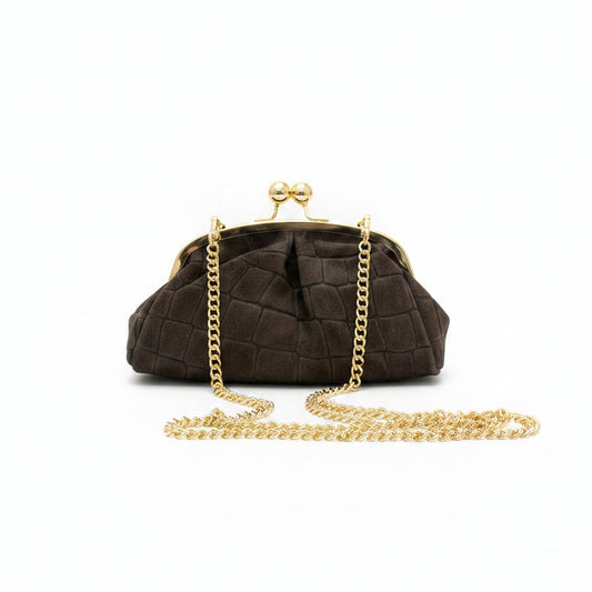 Bolso de mano y bandolera vintage piel 100% ante acabado cocodrilo