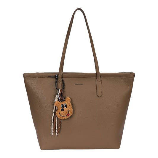 Bolso tipo shopper con llavero de osito incorporado color taupé  - mbyou