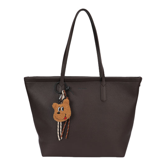 Bolso tipo shopper  con un llavero de osito incorporado color marrón chocolate - mbyou