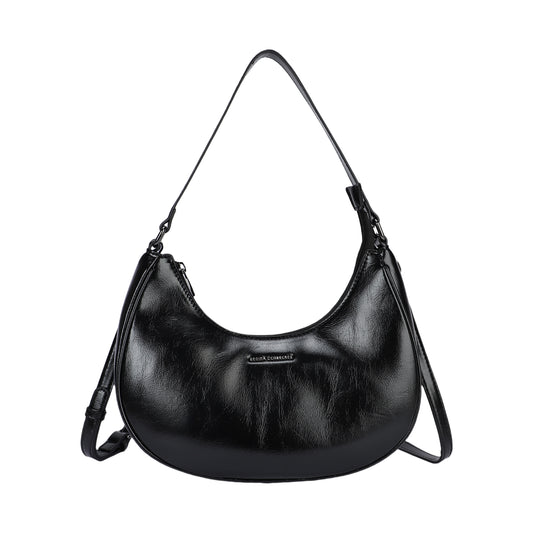 Bolso bandolera y de mano con forma de media luna color negro  - mbyou