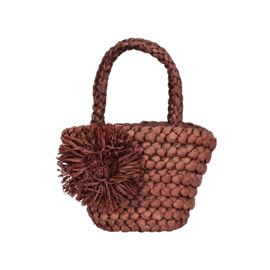 Bolso bucket con asas y flor color chocolate - Moments by You