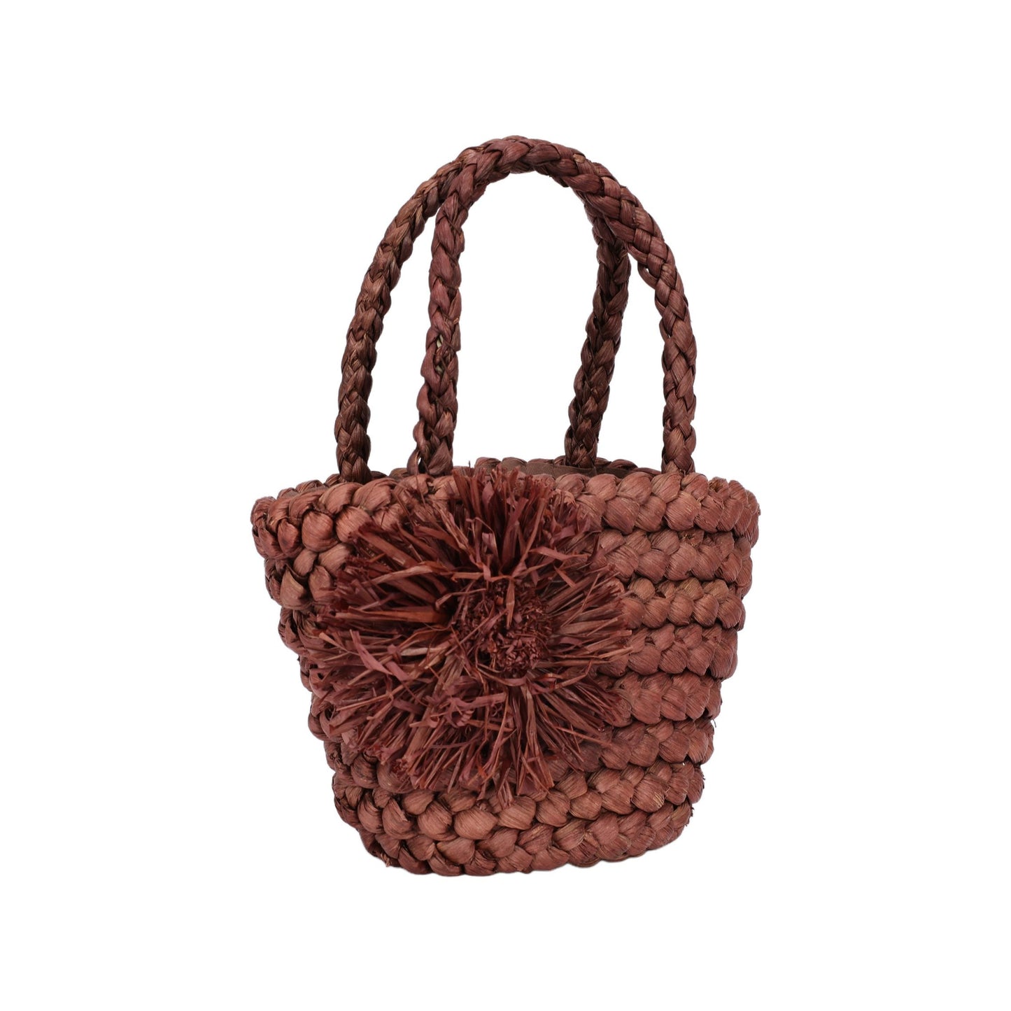 Bolso bucket con asas y flor color chocolate