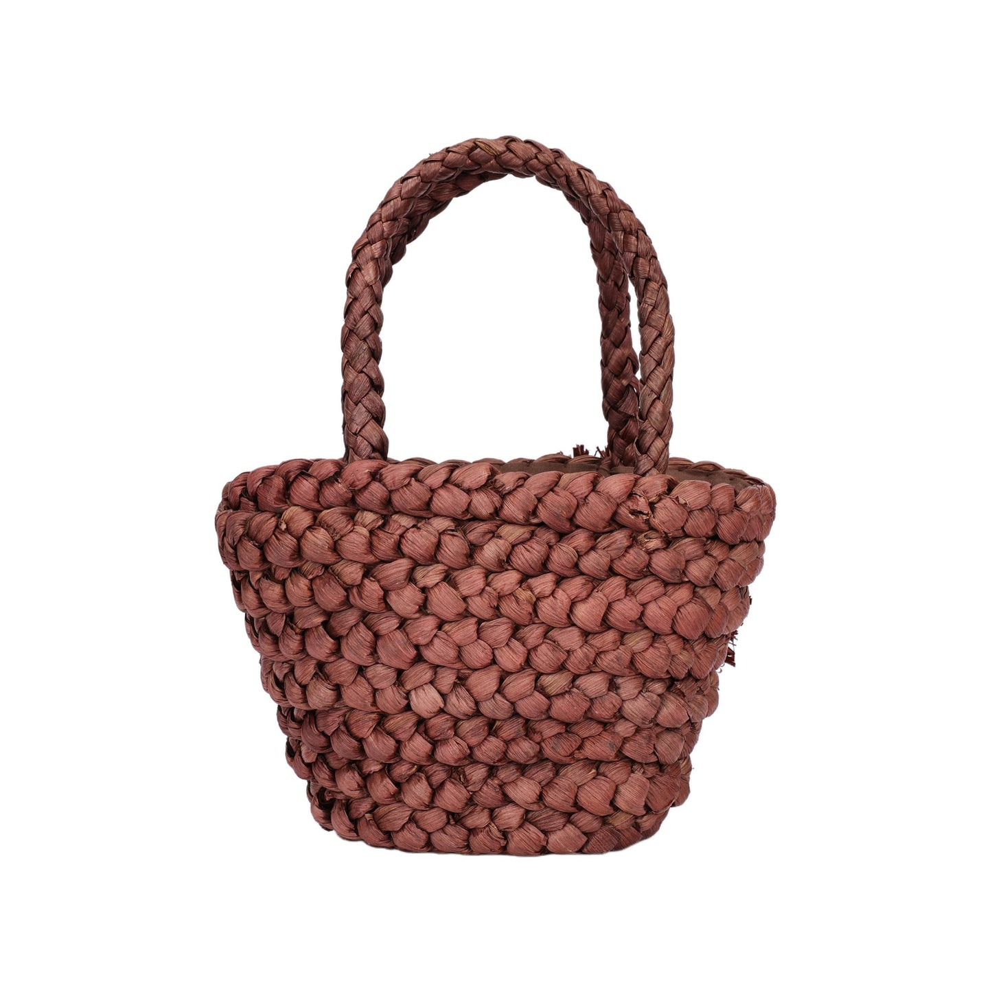 Bolso bucket con asas y flor color chocolate