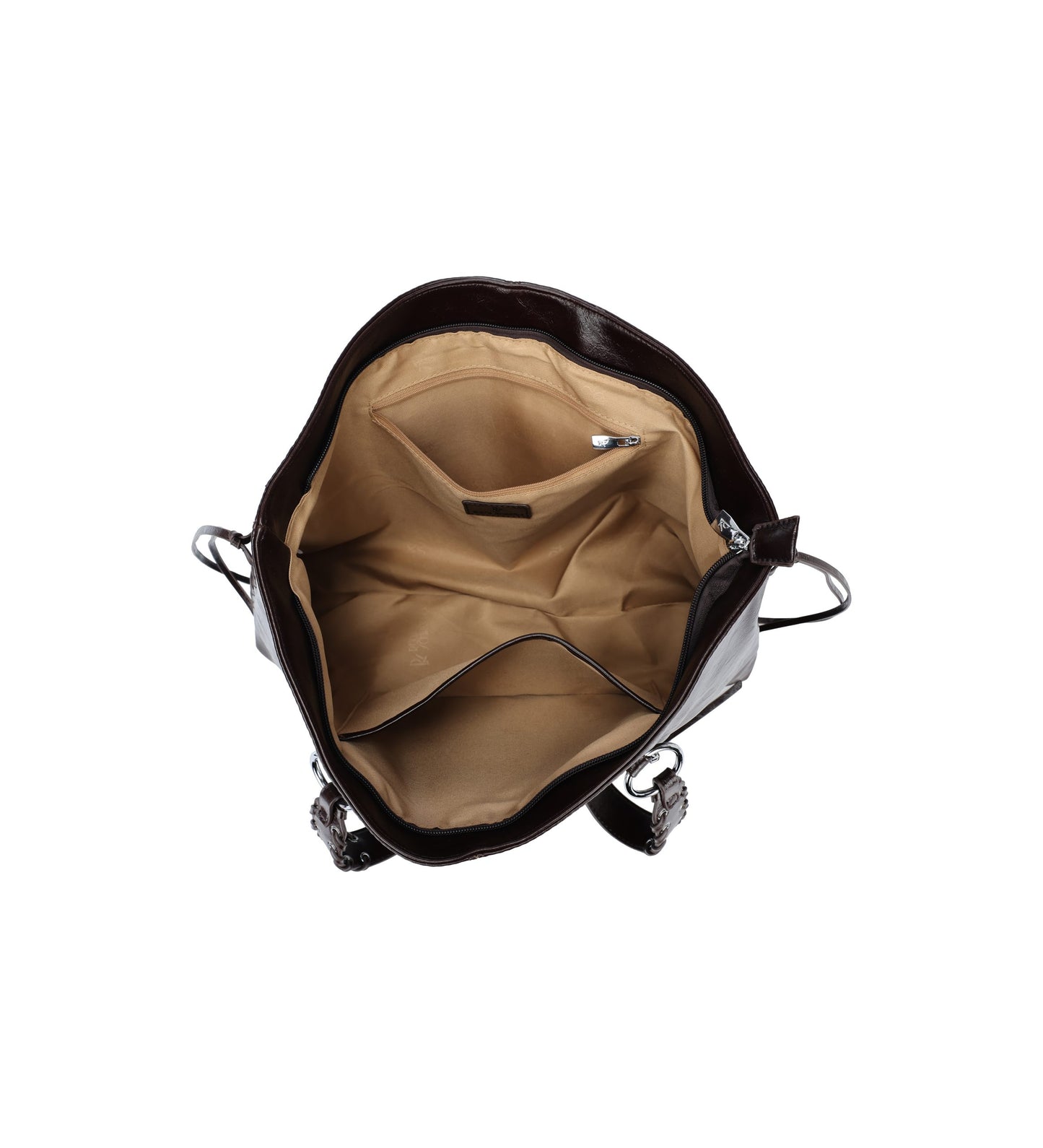 Bolso de hombro con cremalleras y diseño trenzado en color negro y plata