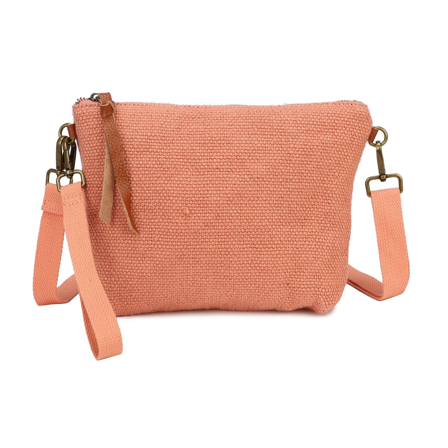 Bolso tipo sobre bandolera de yute y piel 100% auténtica