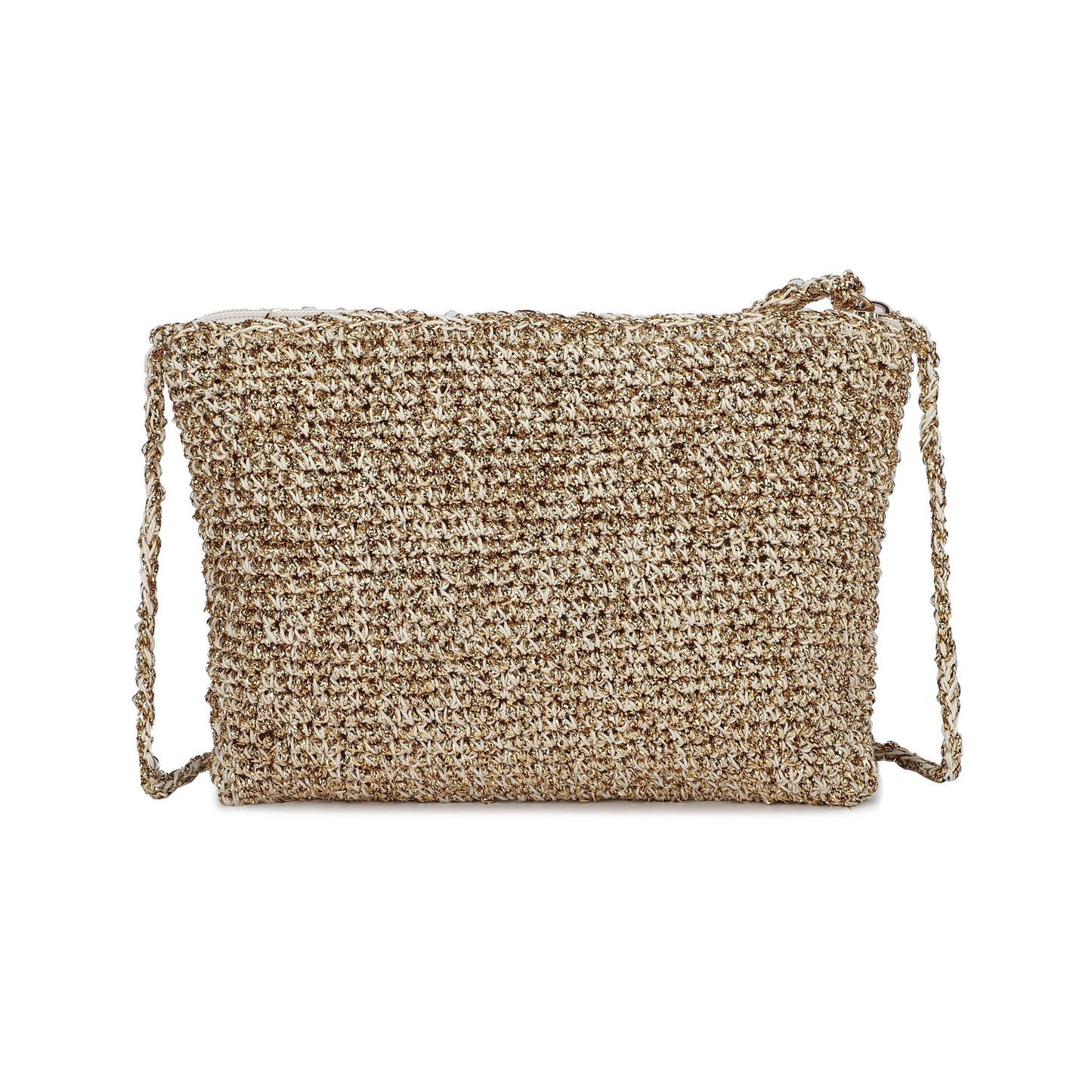 Bolso de mano o bandolera tejido brillante y detalle de borla en el cierre
