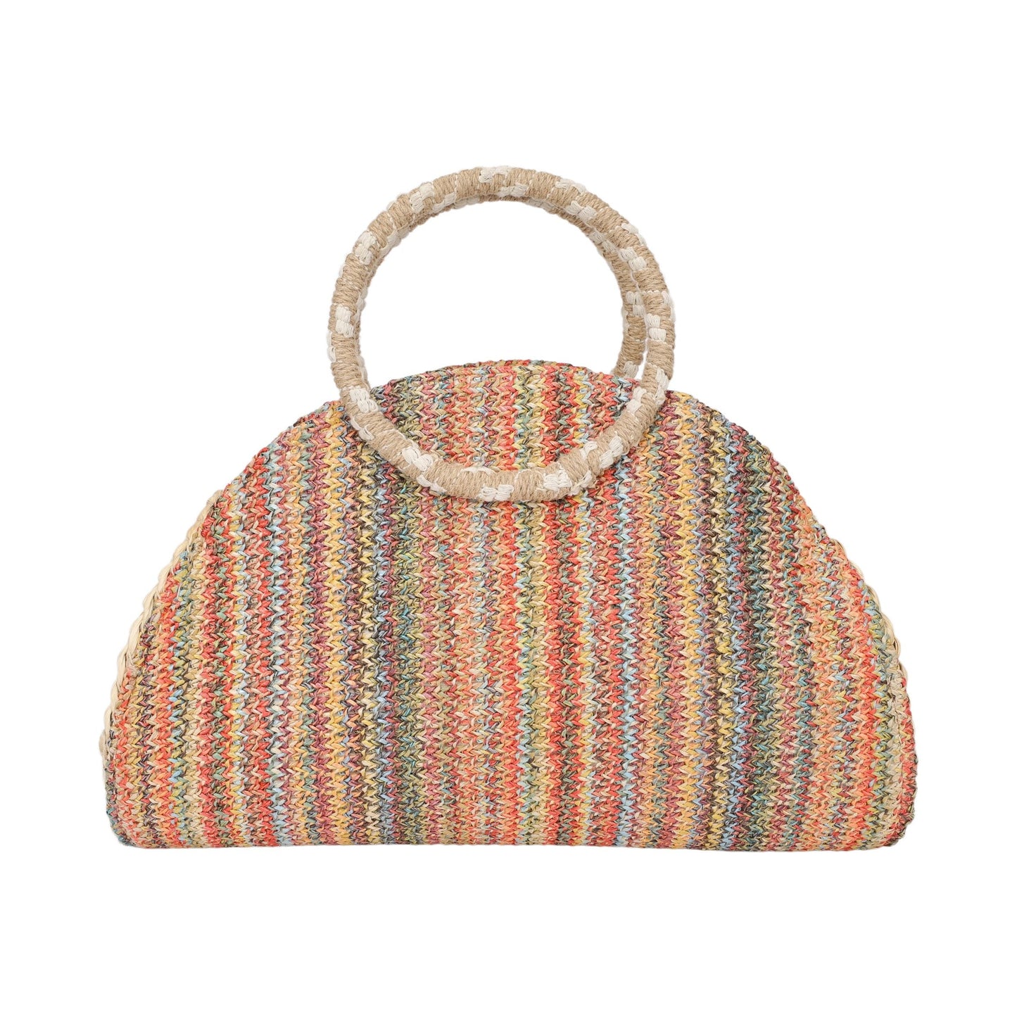 Bolso de fibra tipo rafia con asas circulares y colores variados - Moments by You