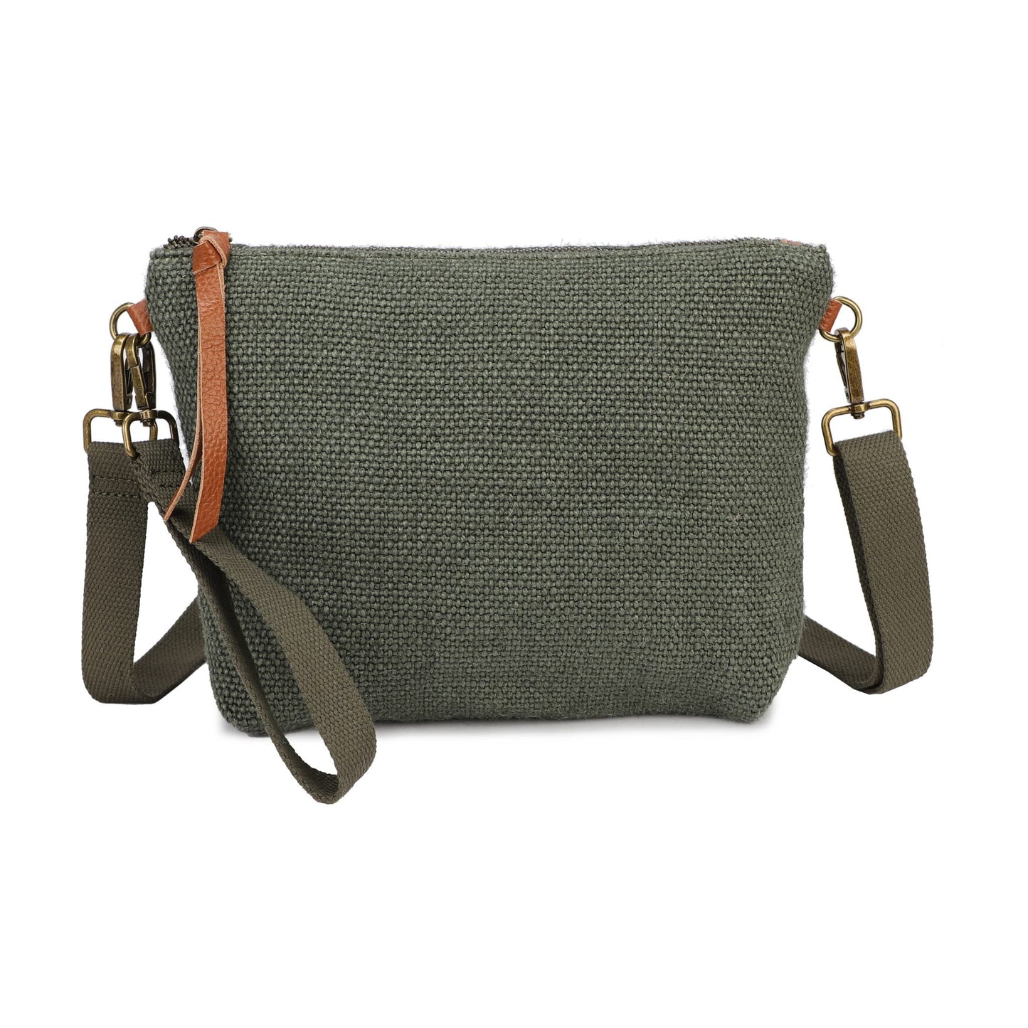 Bolso tipo sobre bandolera de yute y piel 100% auténtica