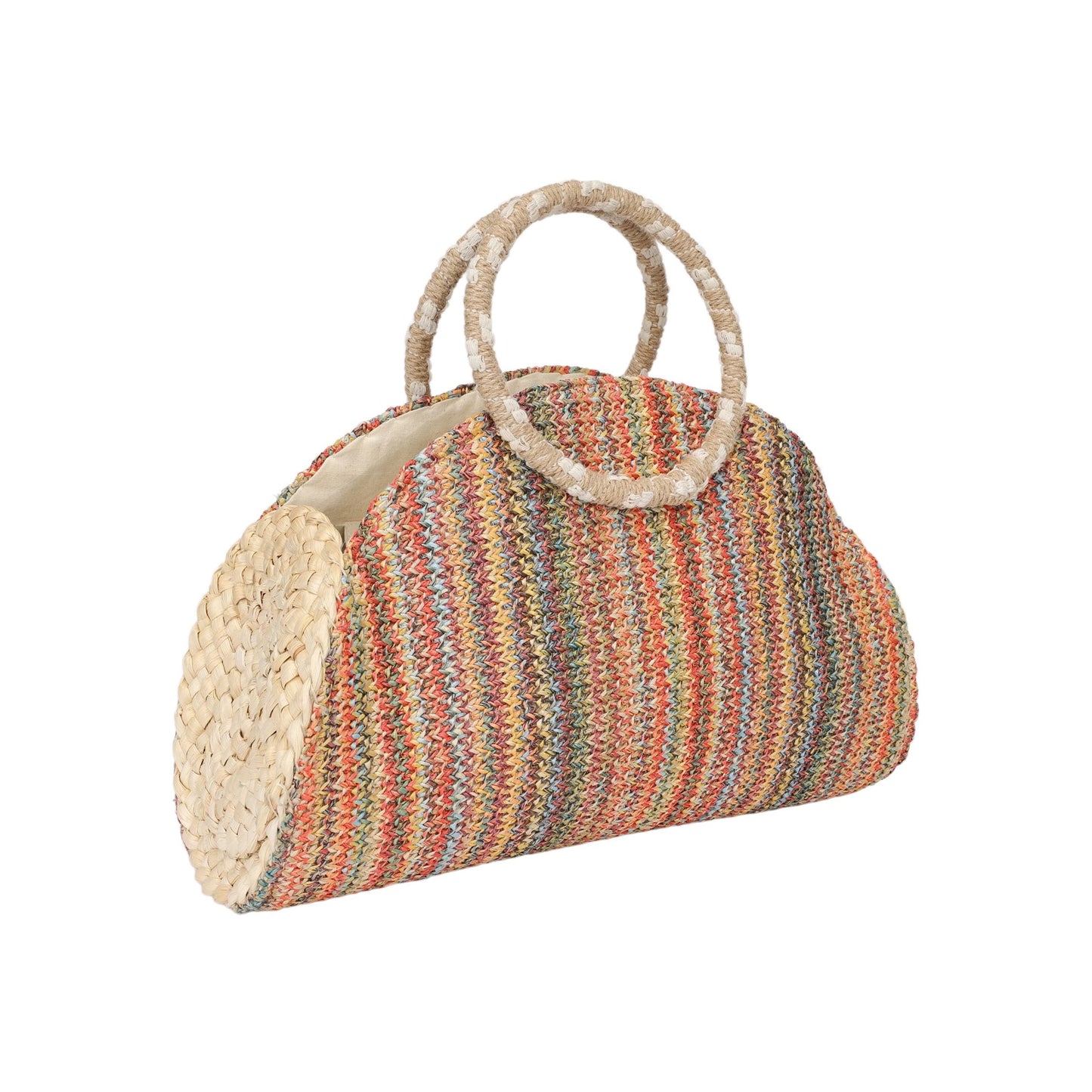 Bolso de fibra tipo rafia con asas circulares y colores variados - Moments by You