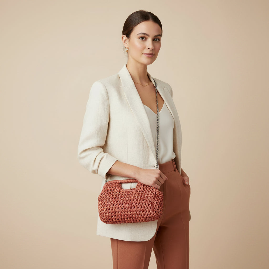 Bolso de mano y bandolera trenzado en color caldero oscuro