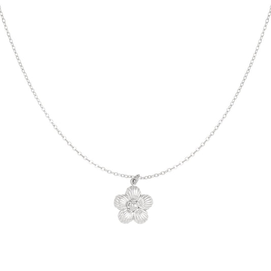 Collar de acero cadena fina colgante de flor acabado plata - mbyou