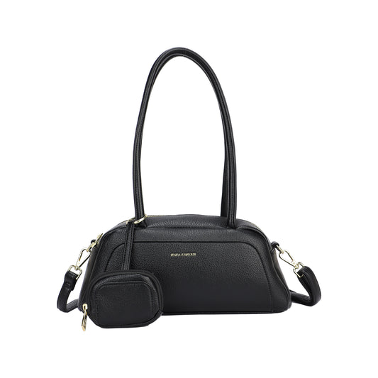 Bolso teckel alargado con mini neceser llavero colgante color negro  - mbyou