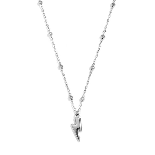 Collar de acero con esferas y dije en forma de rayo acabado plata - Moments by You