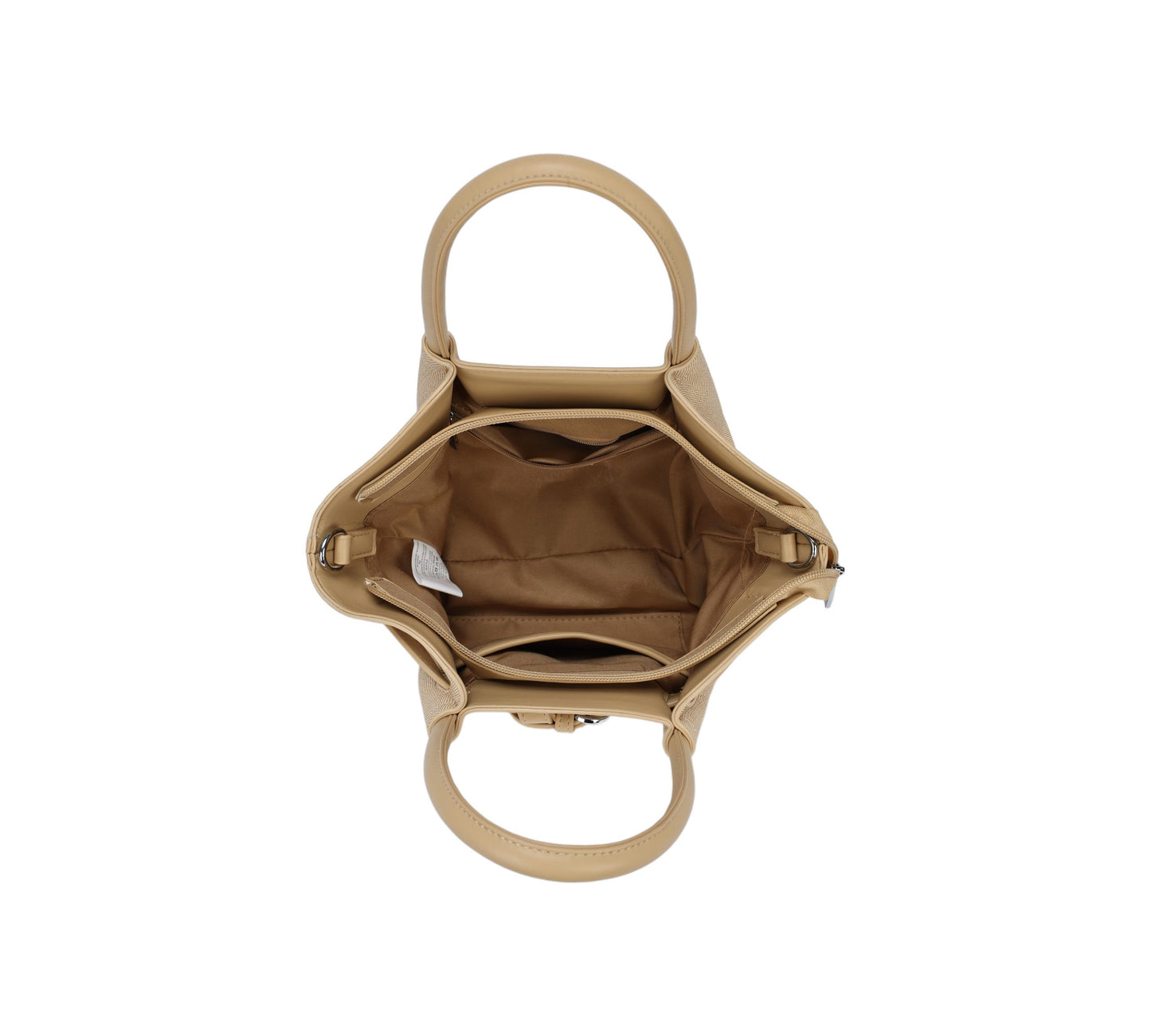 Bolso de mano shopper con fruncido y cinturón con hebilla acabado en tejido beige