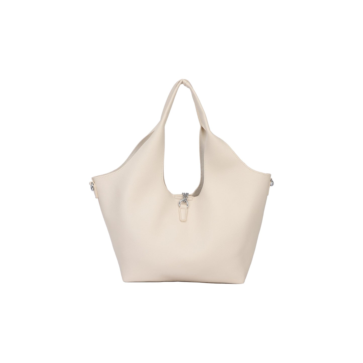 Bolso shopper y bandolera con neceser interior en blanco hueso y detalles plata