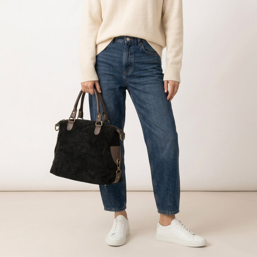 Look negro con verde oliva (boina + pañuelo + bolso)