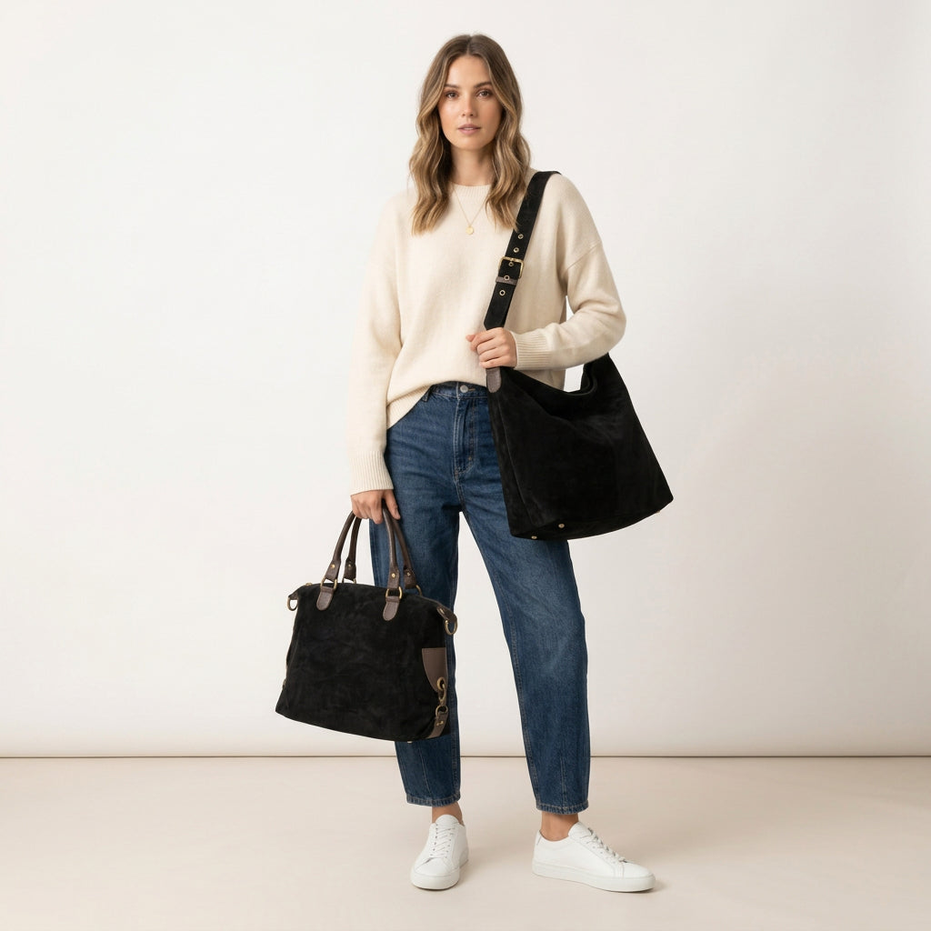 Bolso tote shopper piel 100% ante combinado con chocolate