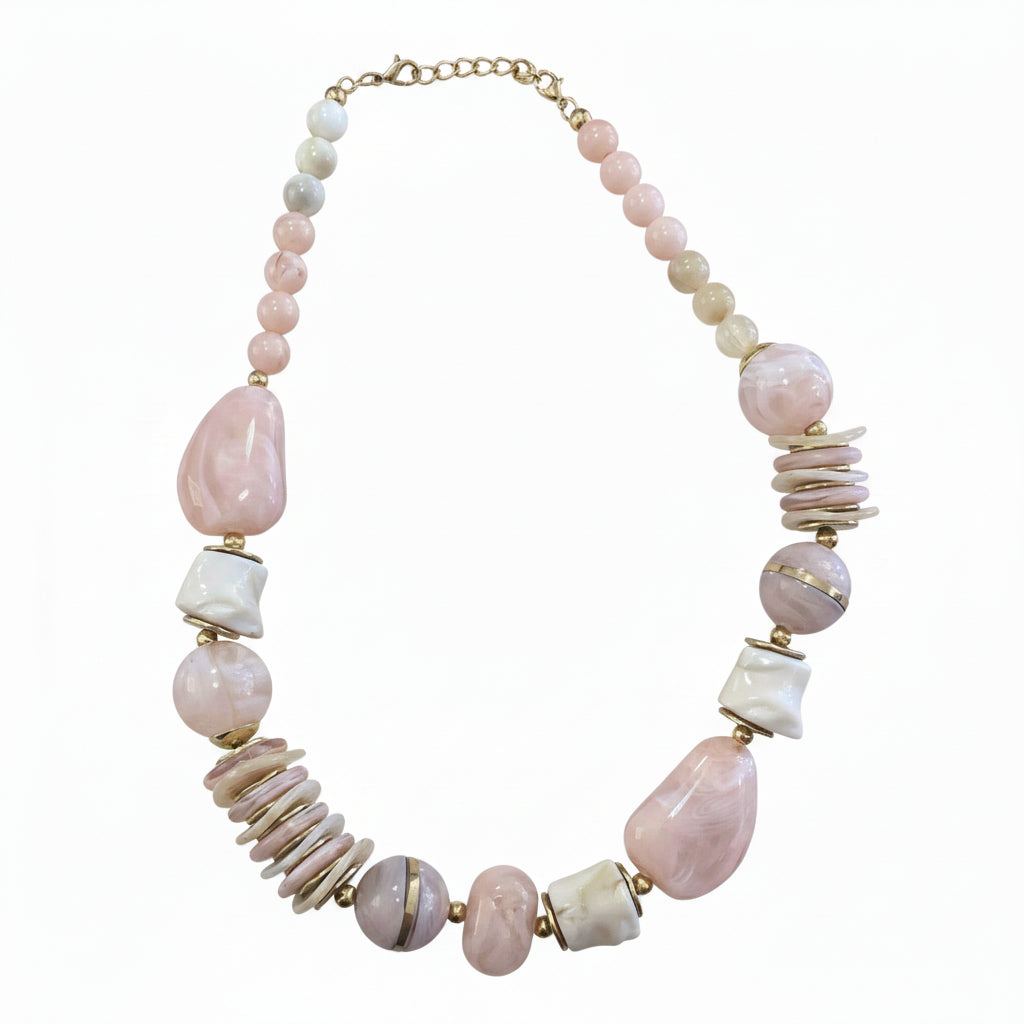 Collar de acero con cuentas de color rosa de distintas dimensiones acabado oro - Moments by You