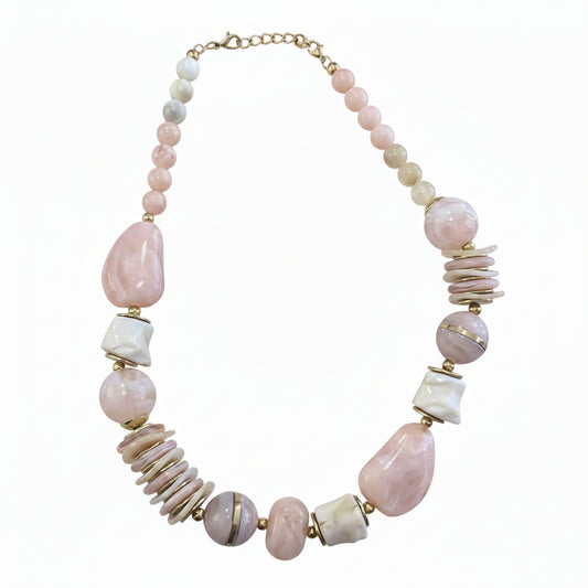 Collar de acero con cuentas de color rosa de distintas dimensiones acabado oro - Moments by You