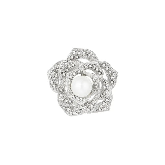 Broche en forma de flor con circonitas y perla blanca acabado plata - Moments by You