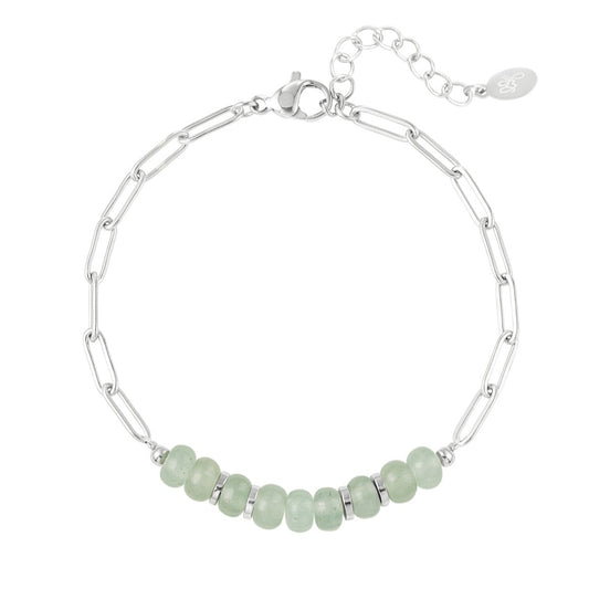 Pulsera acero piedras verdes plata