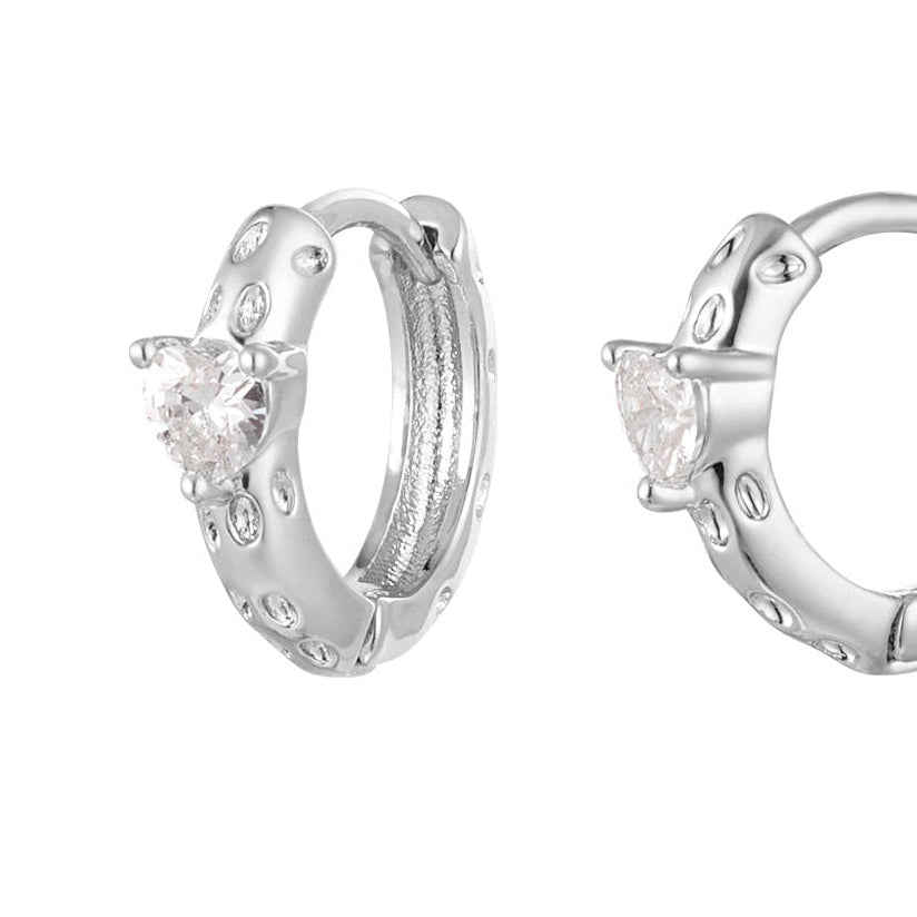 Pendientes de acero inoxidable aro con brillis y circonita corazón acabado plata - mbyou