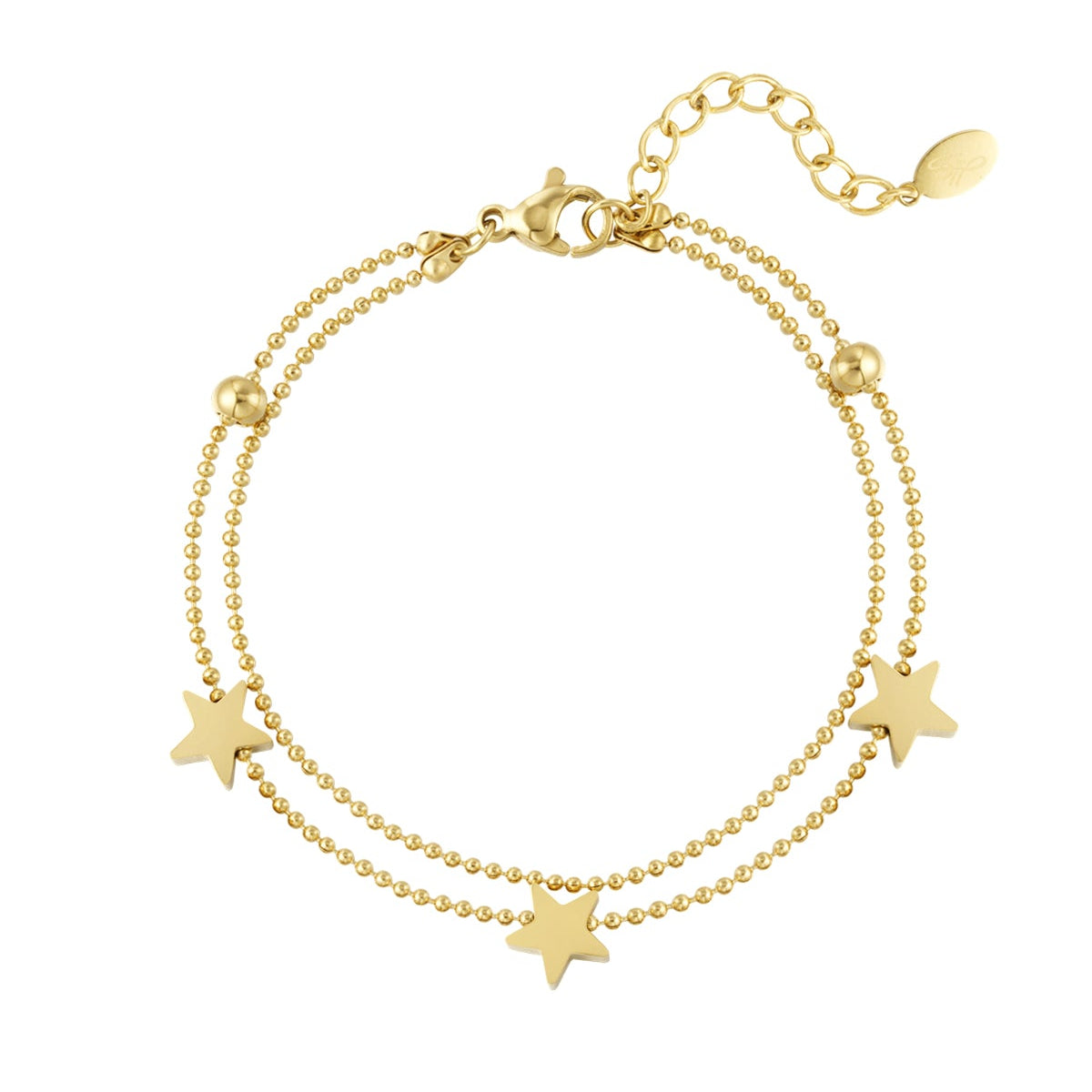 Pulsera de acero doble con estrellas acabado oro