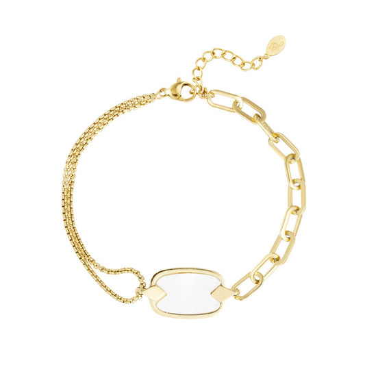 Pulsera de acero doble con doble cordón y eslabones unidos por pieza nacar acabado oro - mbyou