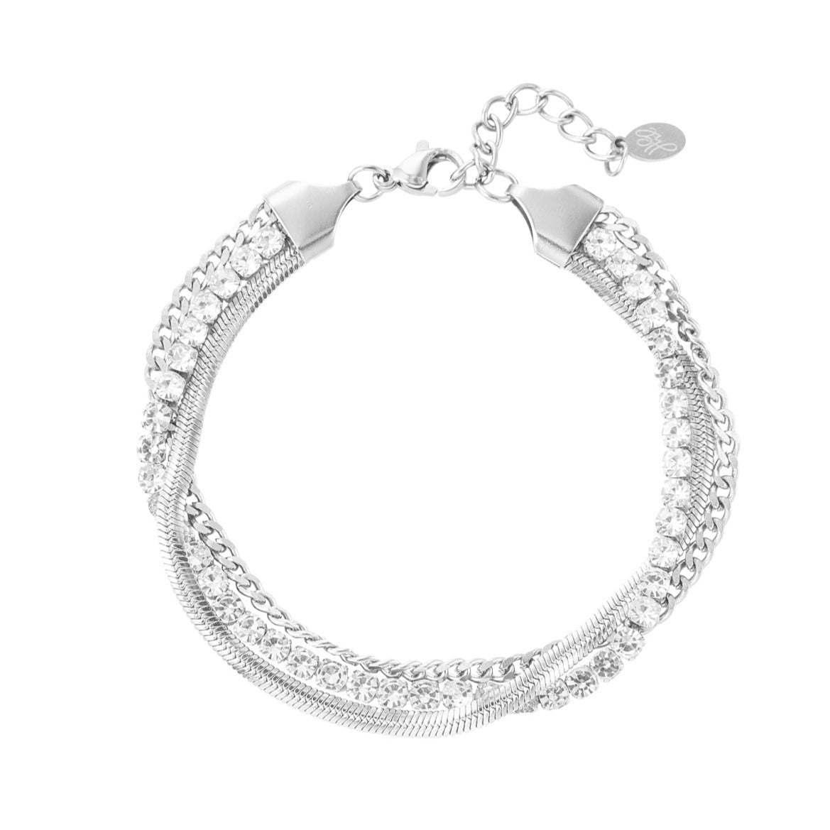 Pulsera acero triple malla brillis plata circonitas