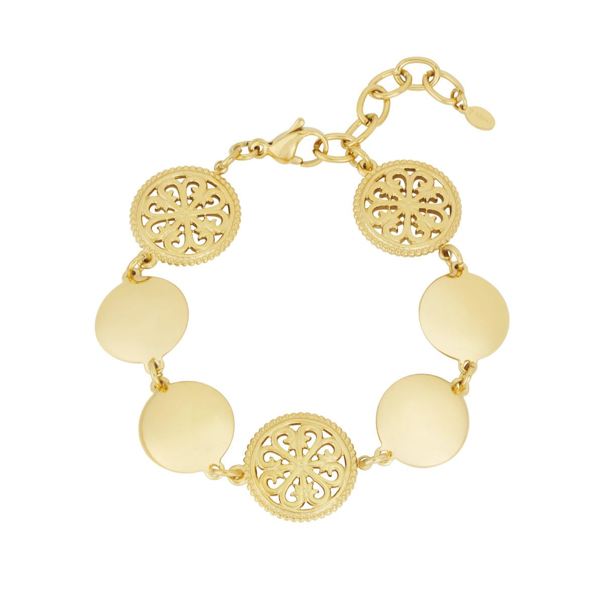 Pulsera de acero de piezas circulares lisas y filigranas acabado oro - mbyou