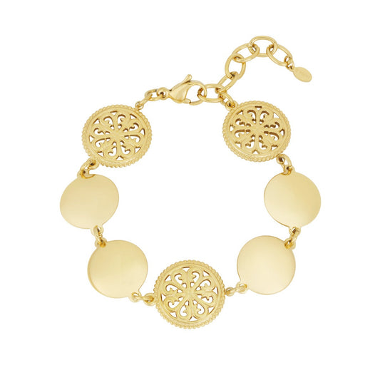 Pulsera de acero de piezas circulares lisas y filigranas acabado oro - mbyou