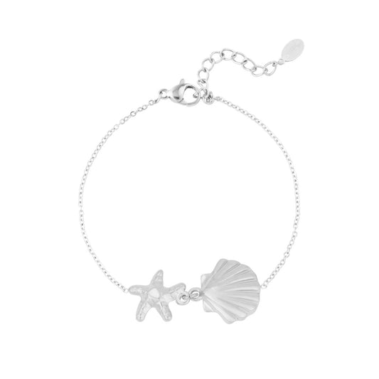 Pulsera de acero cadena concha de mar y estrella de mar acabado plata - mbyou