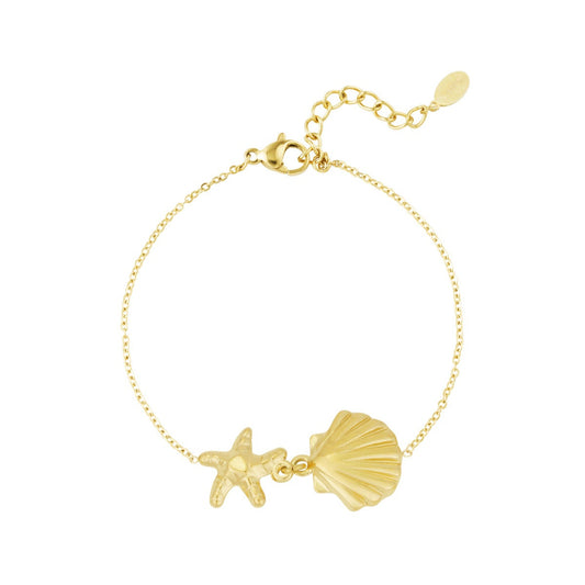 Pulsera de acero inoxidable concha y estrella de mar acabado oro - mbyou