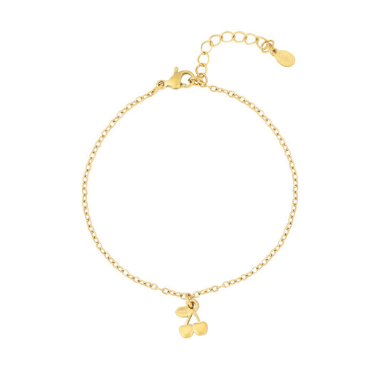 Pulsera de acero inoxidable con dije cerezas acabado oro - mbyou