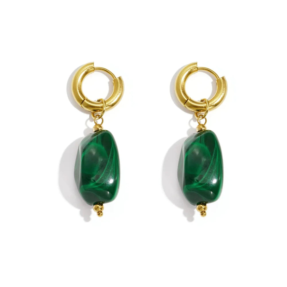 Pendientes de acero largos de aro con piedra marmolada acabado oro - Moments by You