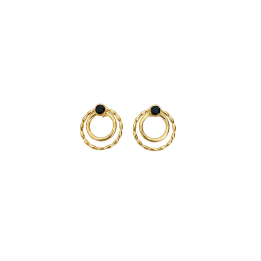 Pendientes cortos acero doble aro con piedra en diferentes colores y acabado oro - Moments by You
