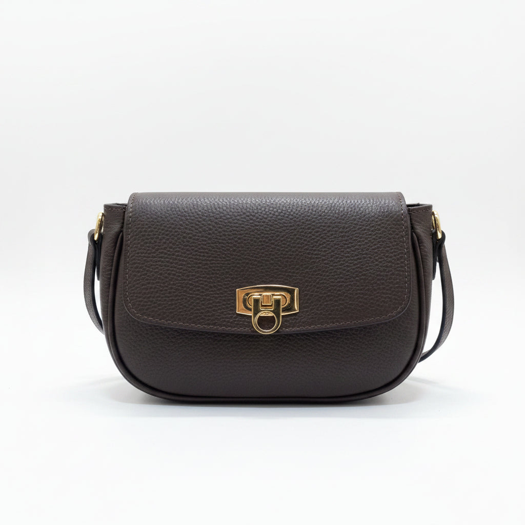 Bolso bandolera piel 100% auténtica color chocolate