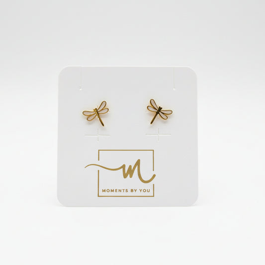 Pendientes cortos de acero inoxidable en forma de libélula acabado oro - Moments by You